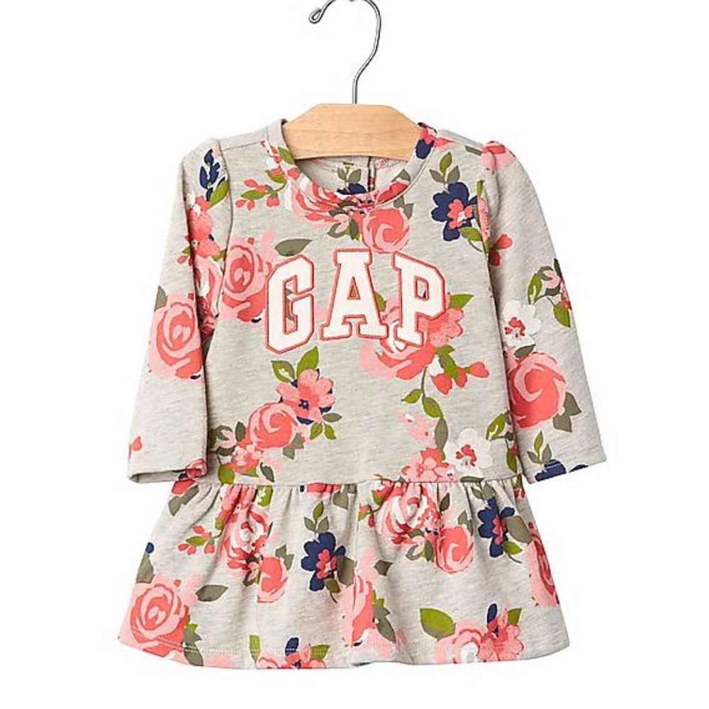 GAP Toddler Girls Kids Floral Dress - Gray with floral Sweatshirt Dress